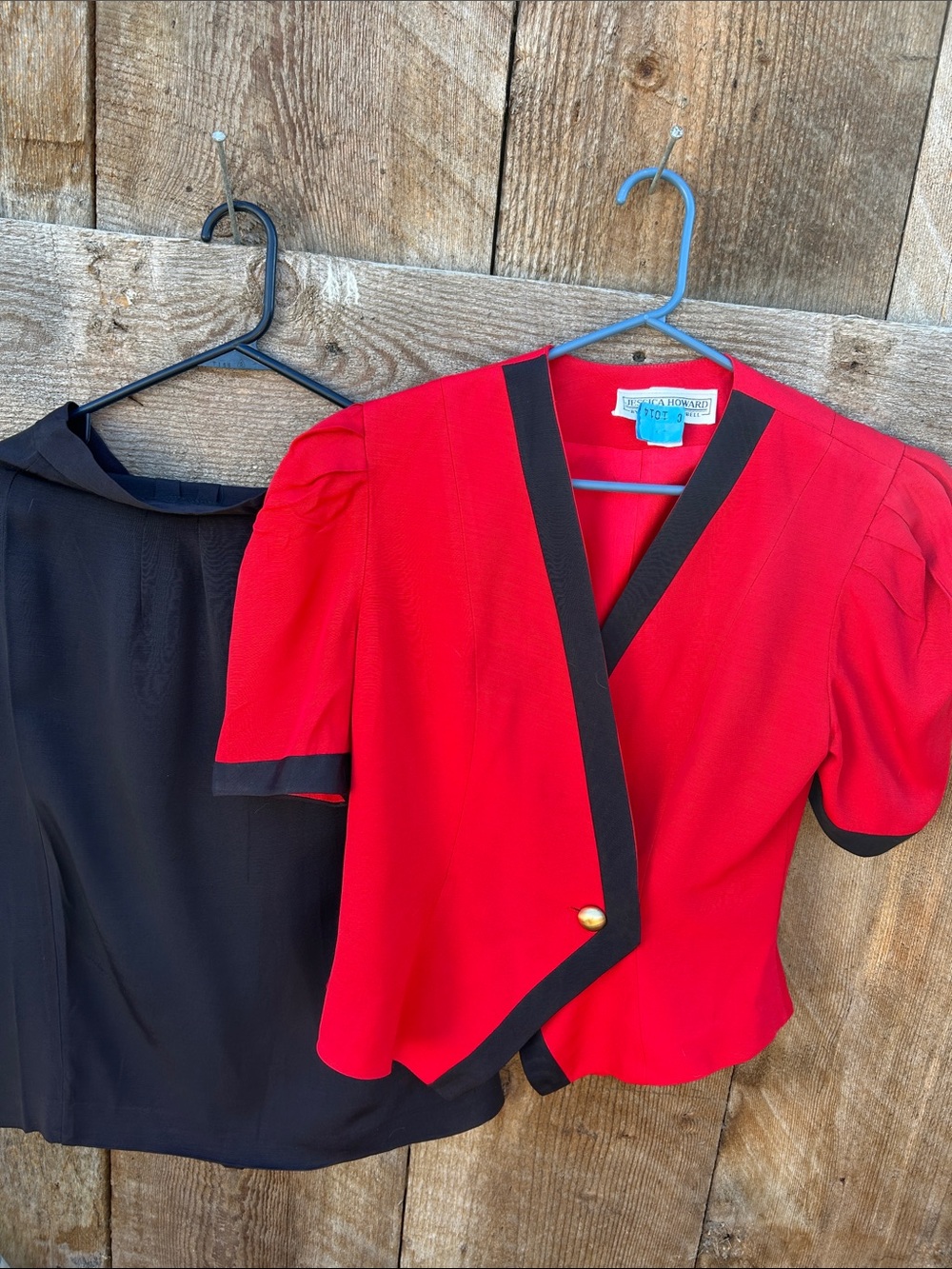 Jessica Howard Red & Black Short Sleeve Blazer Top and skirt set